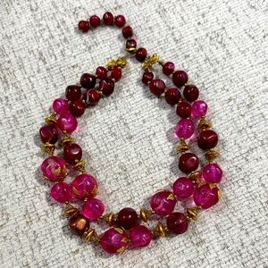 Vintage Pink, Bronze and Red Beaded Necklace